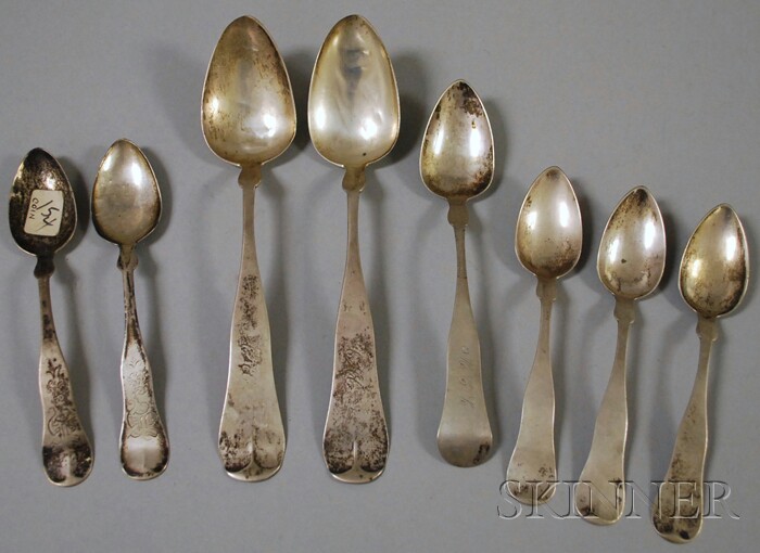 Appraisal: Eight Coin Silver Spoons including two W E Taber Providence