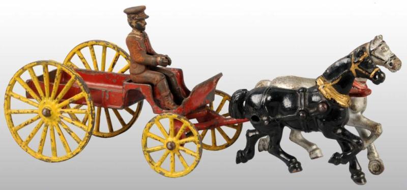 Appraisal: Cast Iron Dent Two Horse-Drawn Express Wagon Toy Description Pulled