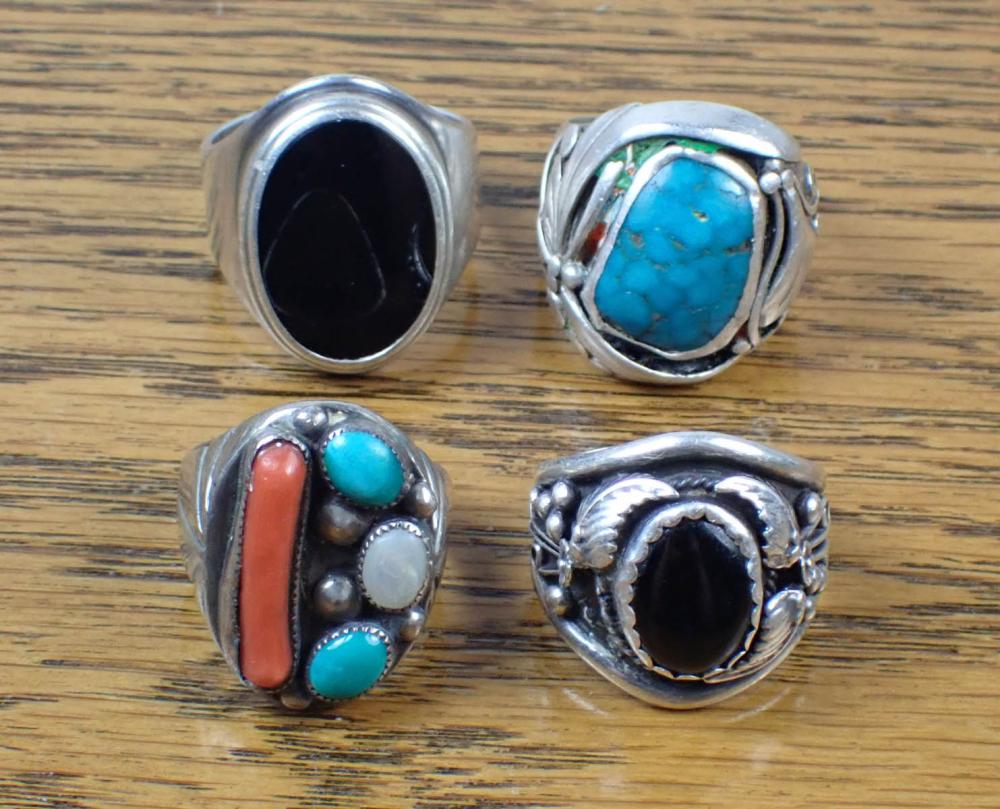 Appraisal: FOUR SILVER MEN'S RINGS comprised of sterling silver ring with