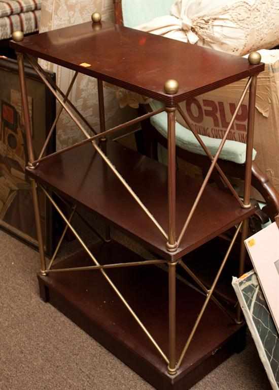 Appraisal: Regency style brass and cherrywood three-tier shelf Estimate - No