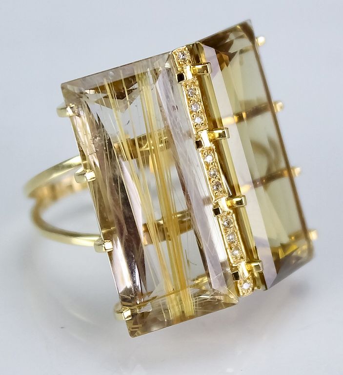 Appraisal: Designer Modernist Rutilated Quartz Diamond Ring Ladies modernist designer signed