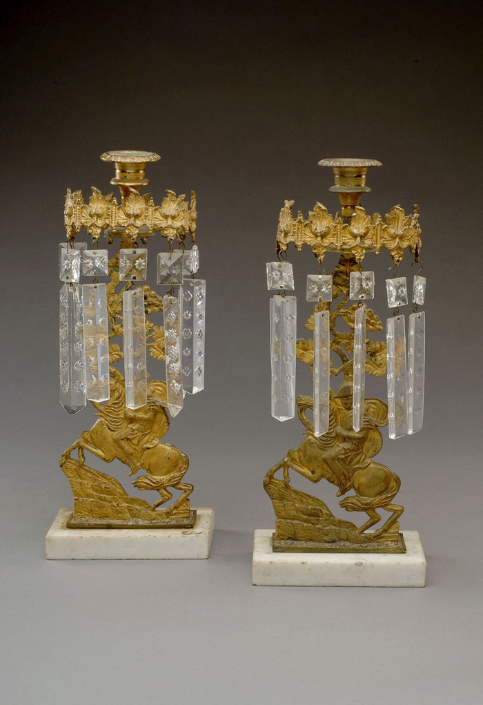 Appraisal: PAIR OF GILT-METAL GIRANDOLES OF NAPOLEON ON HORSEBACK PROBABLY AMERICAN