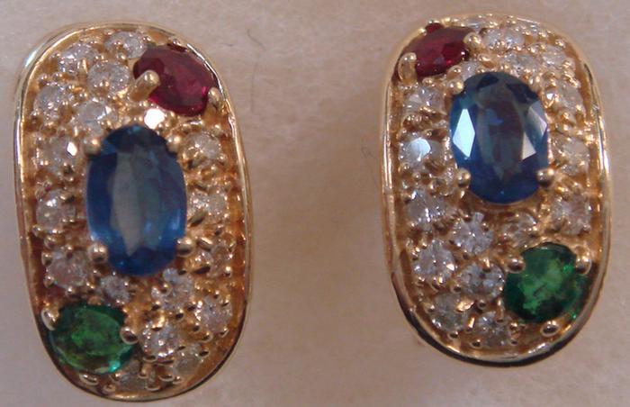 Appraisal: k yg Multi-Gem Earrings Clip back with posts containing oval