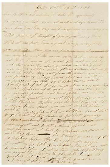 Appraisal: WHALING Connecticut Autograph letter signed by Jasper Lathom describing an