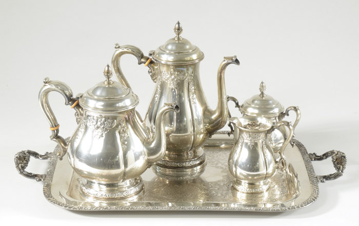 Appraisal: PIECE INTERNATIONAL STERLING COFFEE TEA SET and a silverplated tray