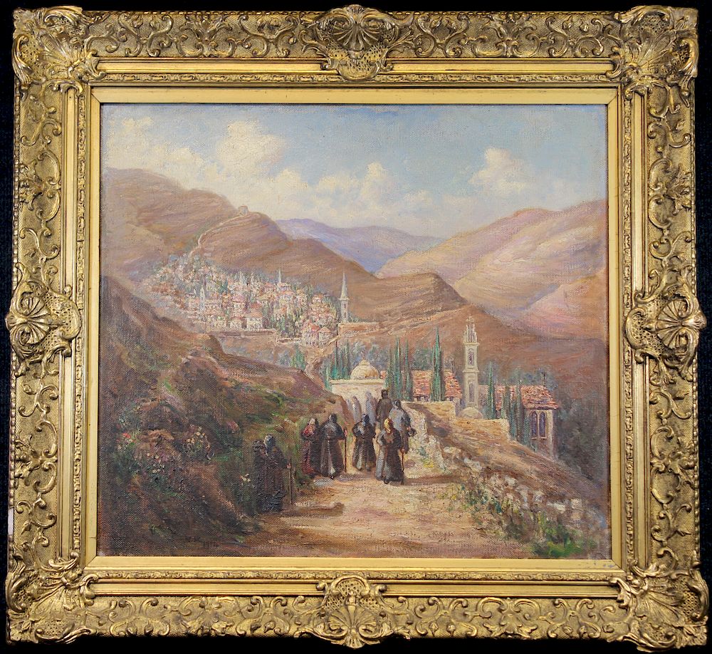 Appraisal: Signed Orientalist Scene with Figures Signed Orientalist Scene depicting figures