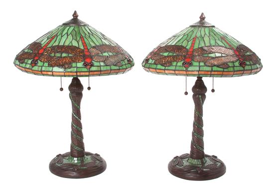 Appraisal: Sale Lot A Pair of American Leaded Glass Table Lamps