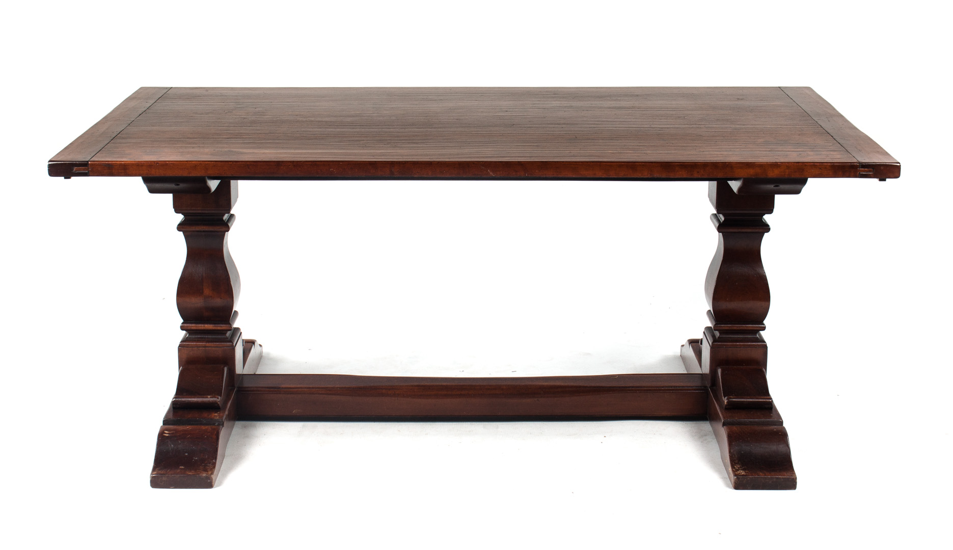 Appraisal: Renaissance Revival trestle table th century walnut table with square