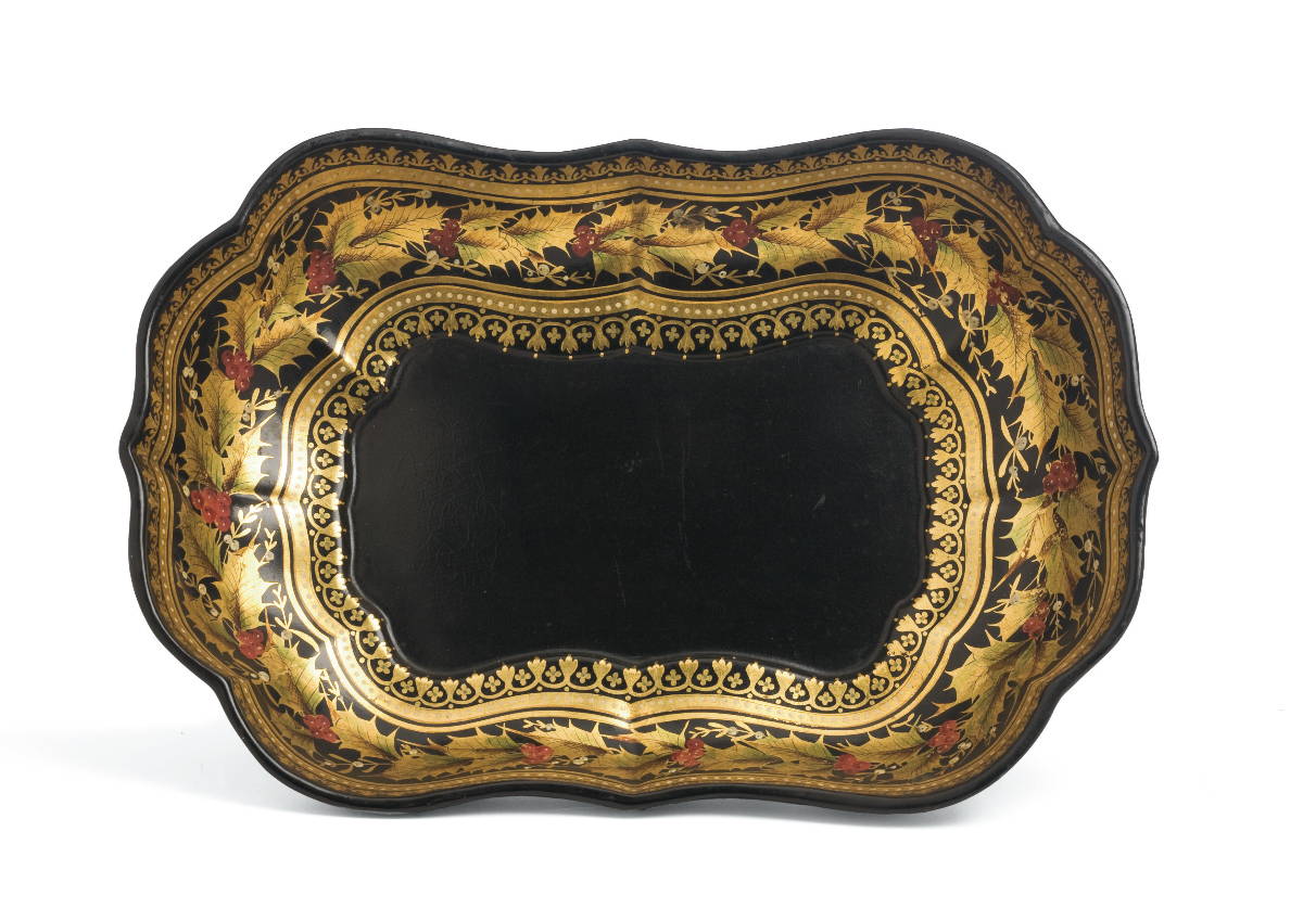 Appraisal: VICTORIAN PAPIER MACHE BREAD TRAY OF SHAPED RECTANGULAR FORM WITH