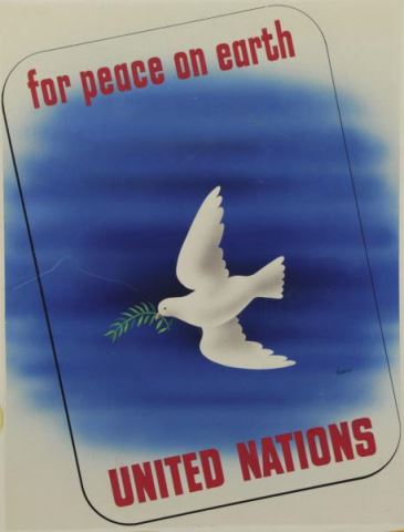 Appraisal: HAWKINS Arthur Gouache For Peace on Earth United Nations Painted