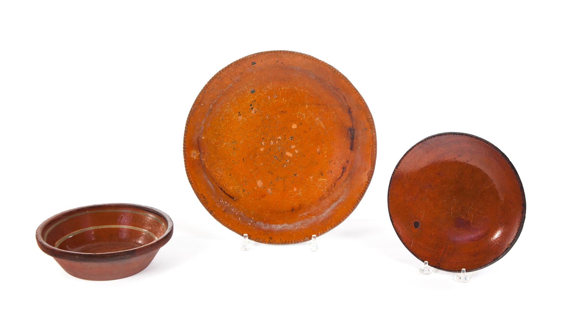 Appraisal: THREE PIECES OF REDWARE American st half- th century Pan