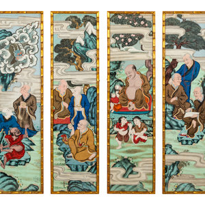 Appraisal: A Set of Four Chinese Export Paintings of Luohans Late