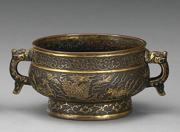 Appraisal: A parcel gilt cast copper alloy censer Attributed to Hu