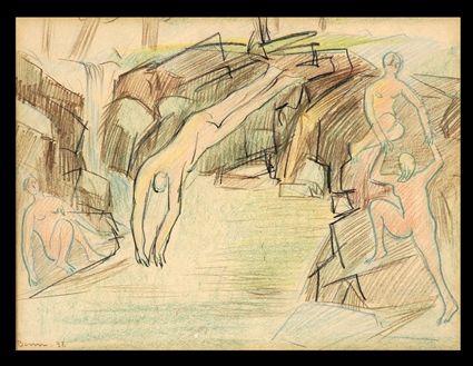 Appraisal: BEN BENN - THE BATHERS Pastel and chalk on paper