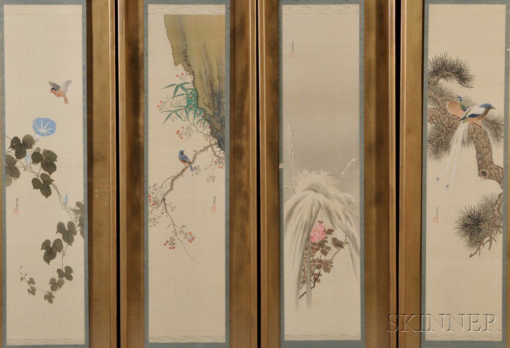 Appraisal: Four Framed Hanging Scrolls China ink and color on silk