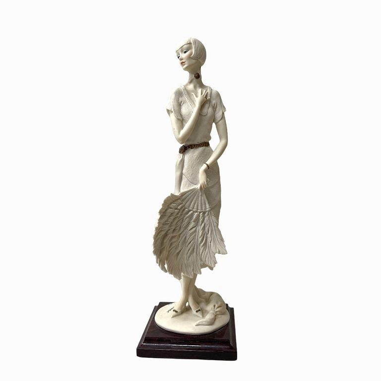 Appraisal: Giuseppe Armani Lady Sculpture with Feather Fan Giuseppe Armani Lady