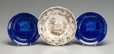 Appraisal: Three pieces Kentucky transferware two rich cobalt plates with shell