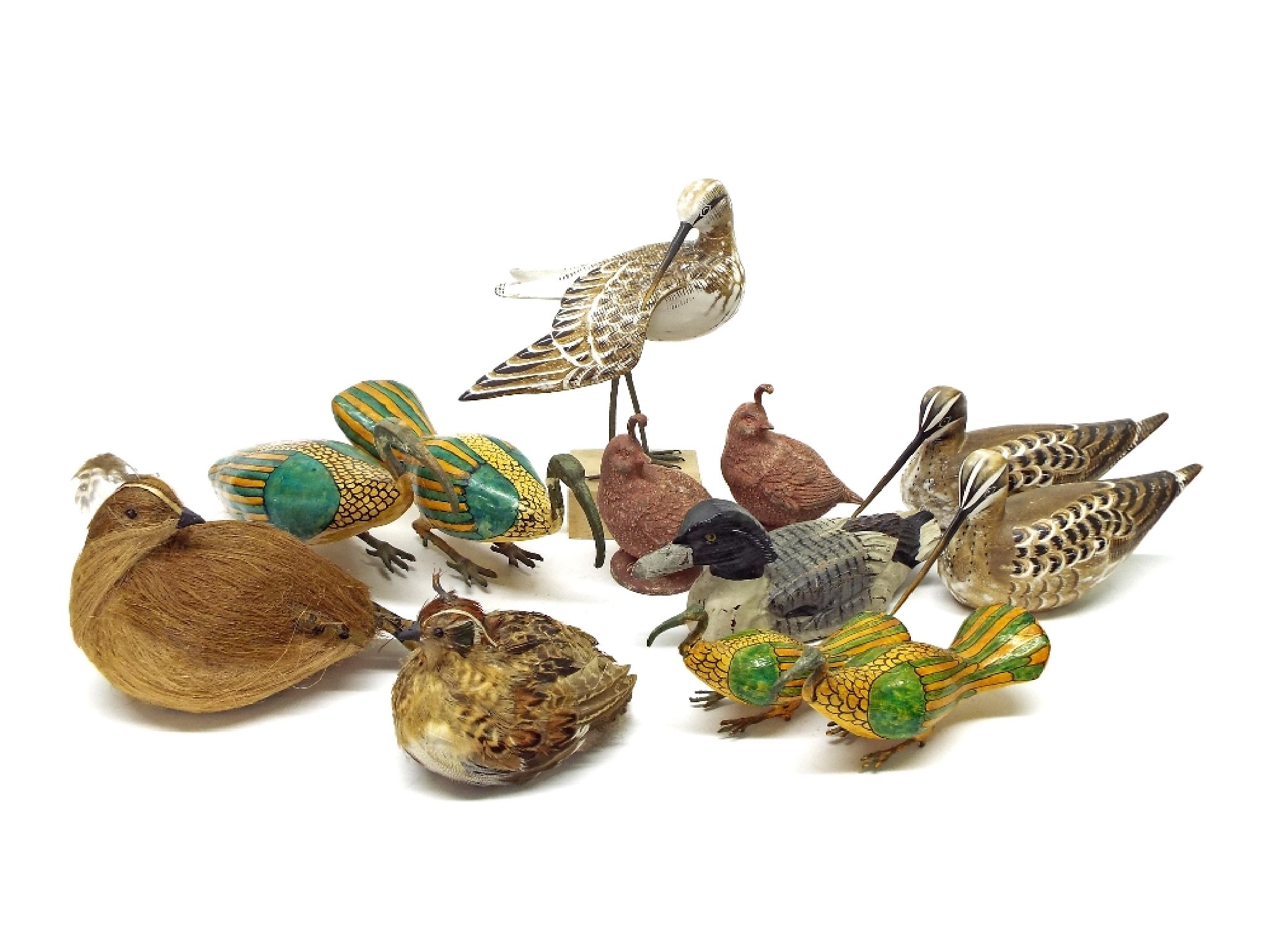 Appraisal: Collection of carved and moulded birds to include a set