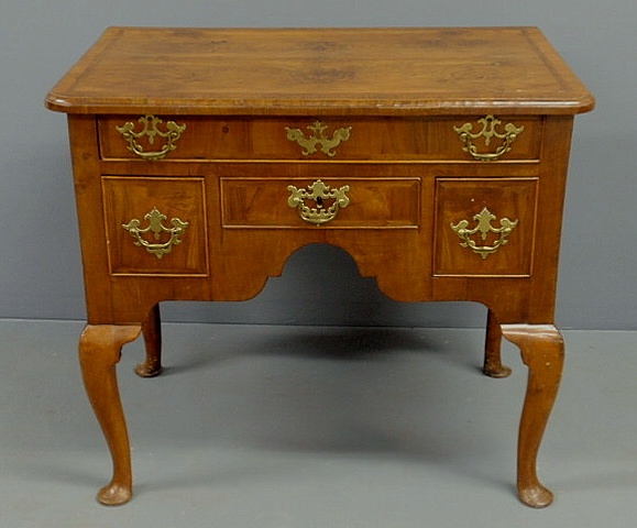 Appraisal: George III walnut veneered lowboy c the top with herringbone