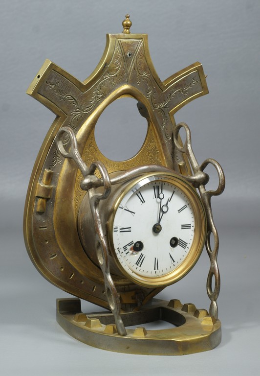 Appraisal: Brass horseshoe form clock with French cylinder day t s