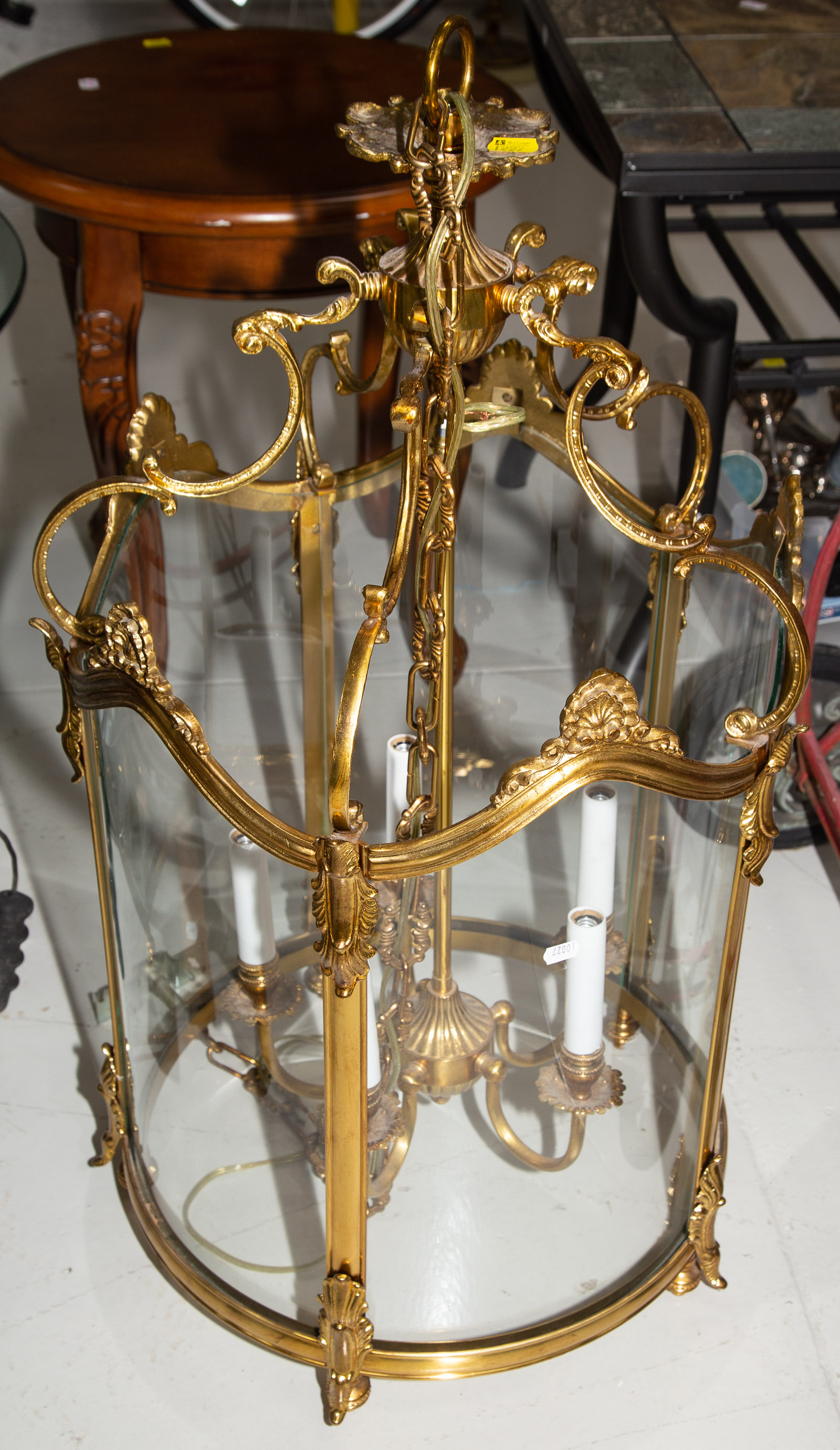 Appraisal: ROCOCO STYLE GLASS BRASS PORCH CHANDELIER th century in H