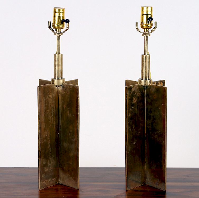 Appraisal: PAIR BRASS TABLE LAMPS MANNER JEAN-MICHEL FRANK A pair of