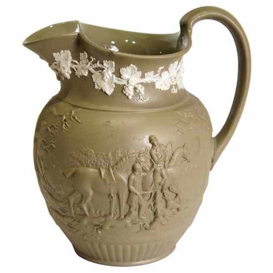 Appraisal: An English Wedgwood Drabware and Jasperware Pitcher circa the drabware