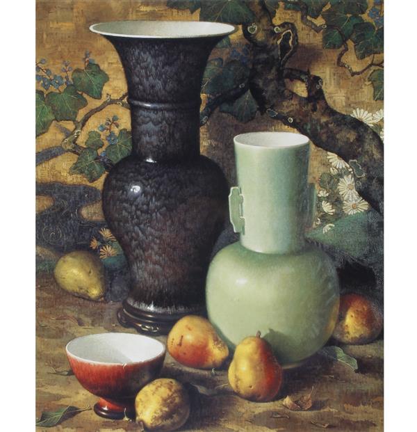 Appraisal: Frederik Grue American - Still Life with Pears and Hoitsu