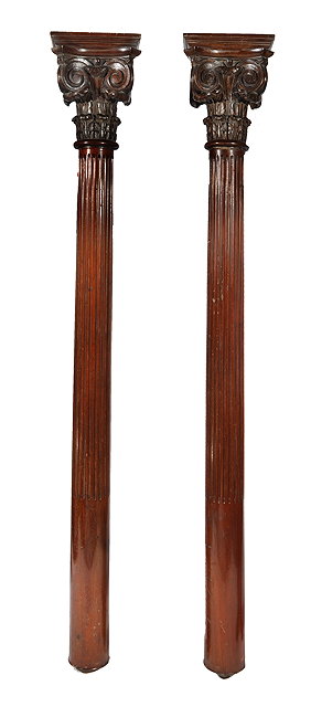 Appraisal: A PAIR OF ANTIQUE MAHOGANY INTERNAL ARCHITECTURAL PILASTER COLUMNS of