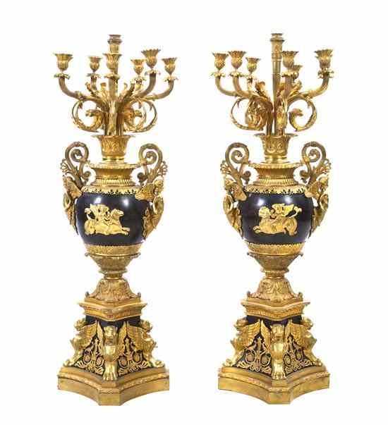 Appraisal: A Pair of Neoclassical Gilt and Patinated Bronze Eight-Light Candelabra