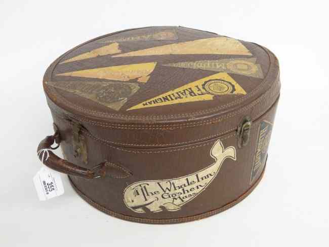 Appraisal: Vintage suitcase with pennant decals including ''Amherst'' ''Middlebury'' etc ''