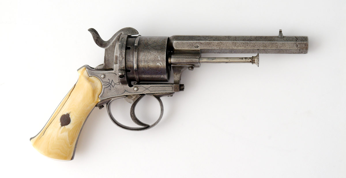 Appraisal: EUROPEAN INLAID PINFIRE PISTOL WITH IVORY GRIPS Unidentified European maker