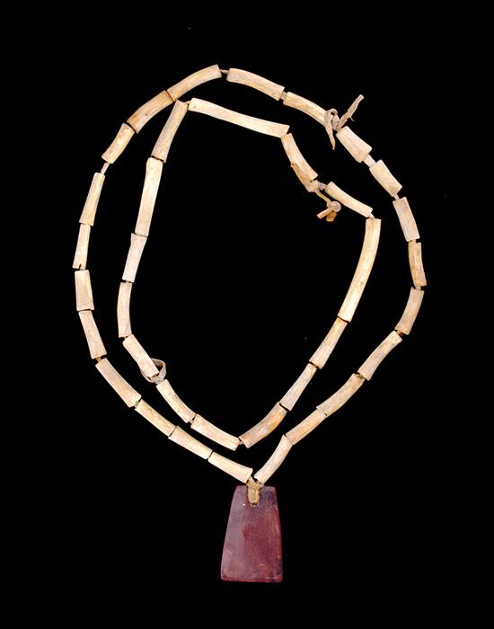 Appraisal: Native American turkey bone necklace one with clay pendant L