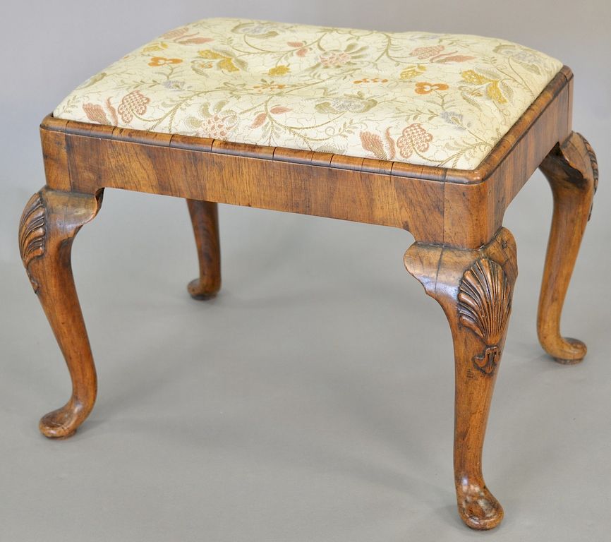 Appraisal: George I style walnut stool on shell capped cabriole legs