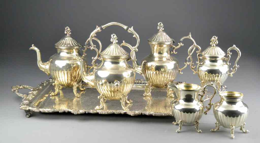 Appraisal: Silverplated Teaset TrayBulbous design with -cherry finial marked 'silver on