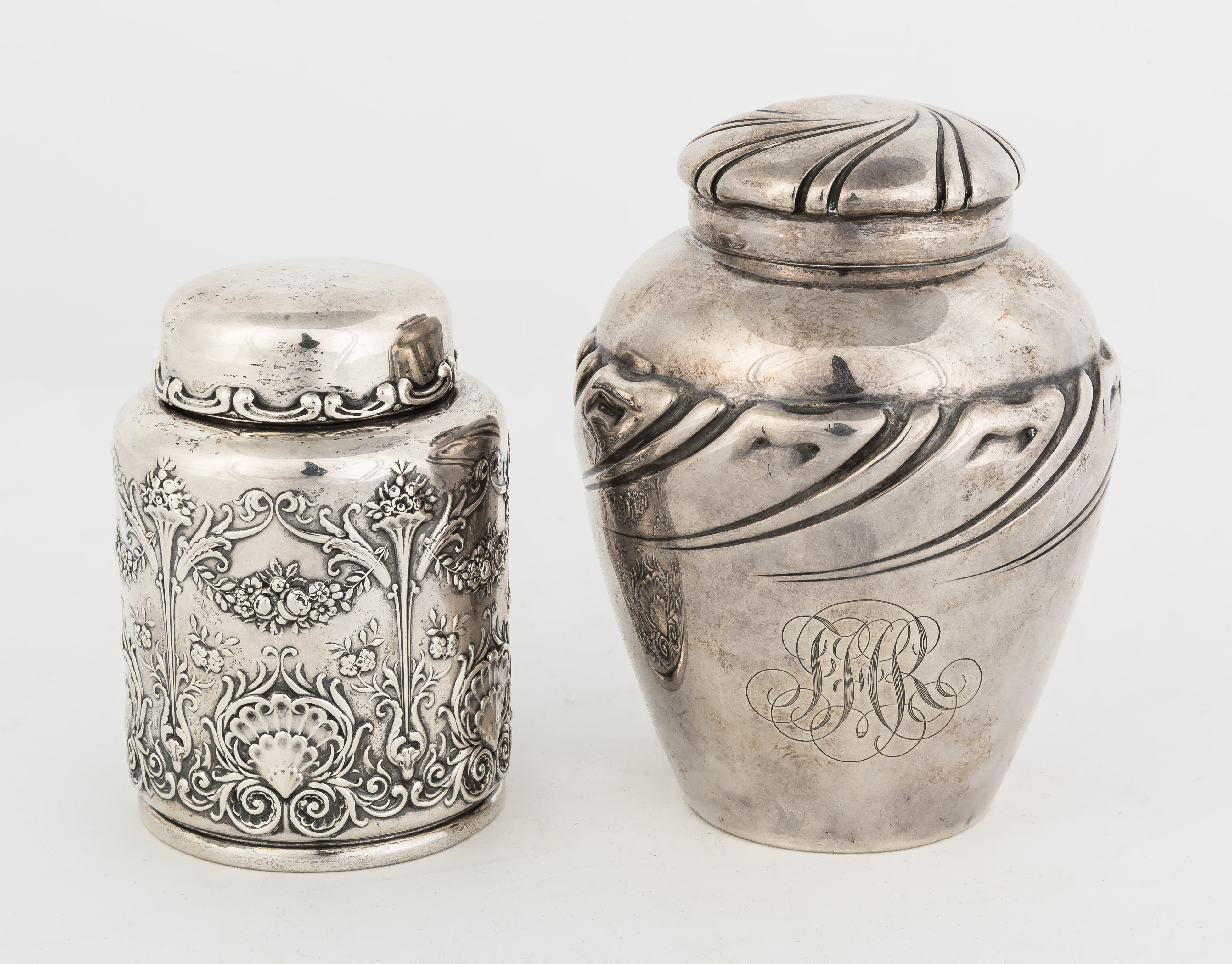 Appraisal: Whiting and Gorham Sterling Silver Tea Caddies Gorham one is