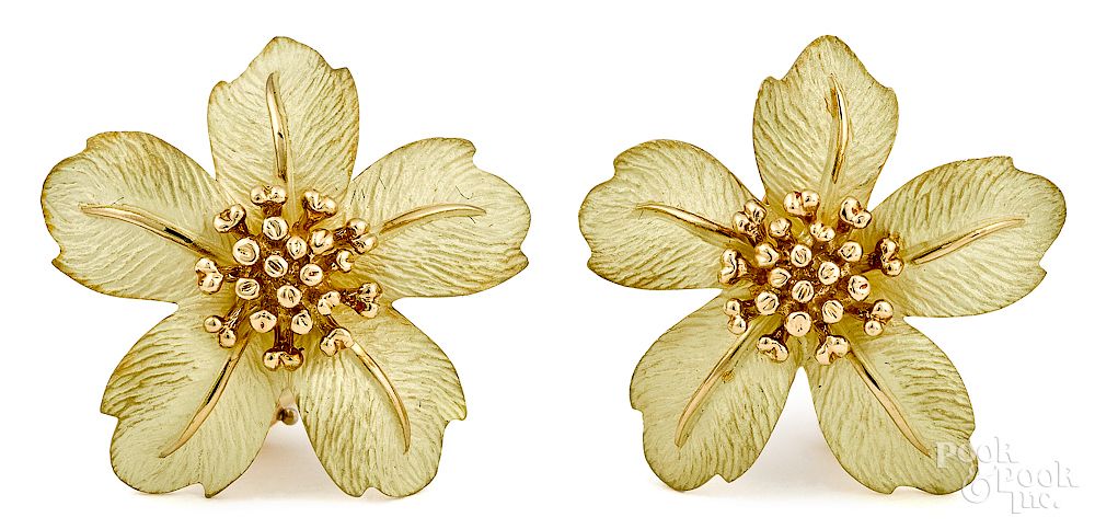 Appraisal: Pair of Tiffany Co K gold flower earrings Exclusive on