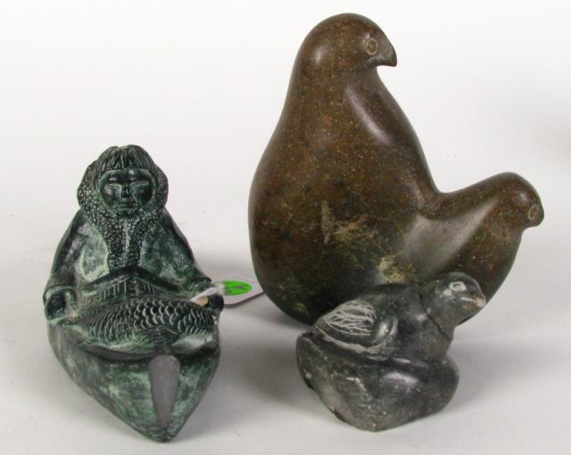 Appraisal: Group of Three Native American Alaskan Sculptures including bird on