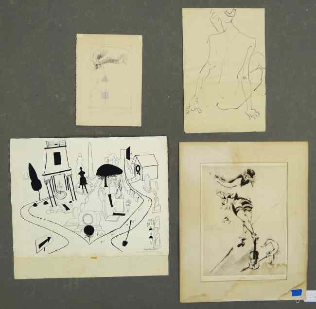 Appraisal: Misc artwork including signed ''David Stone Martin'' pen and ink