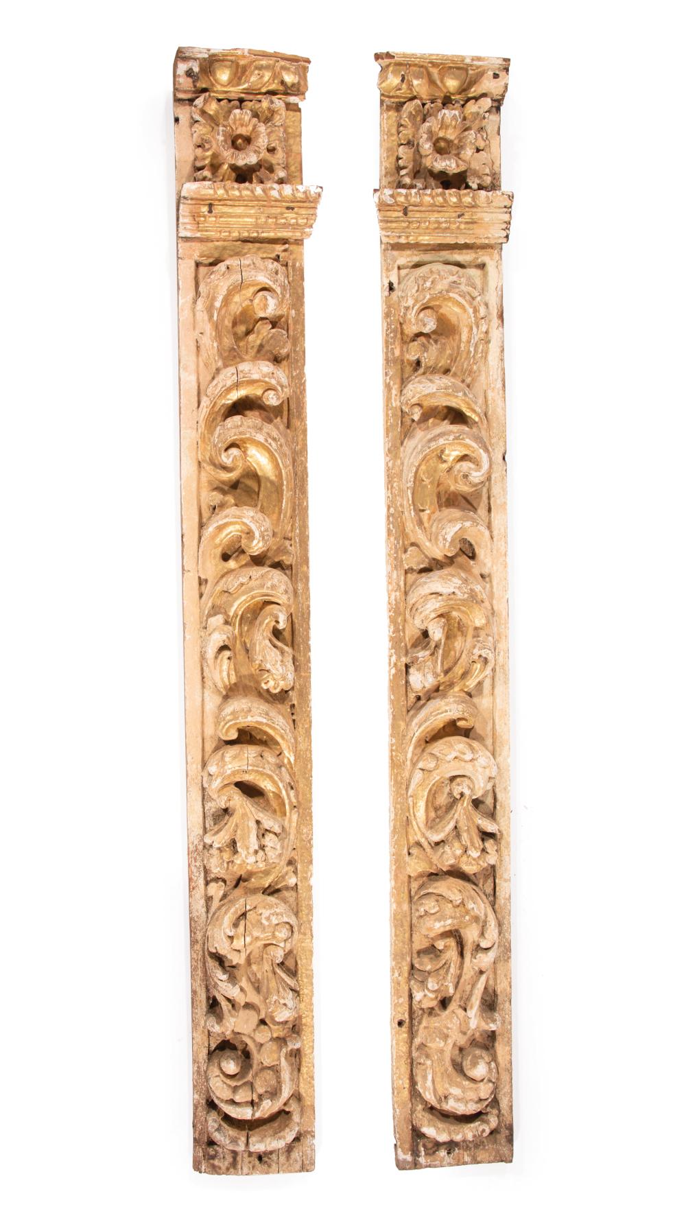 Appraisal: Pair of Antique Architectural Giltwood Pilasters with acanthus scrolls and