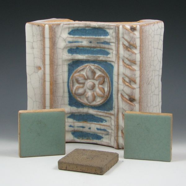 Appraisal: Lot of three Rookwood tiles and a larger by faience