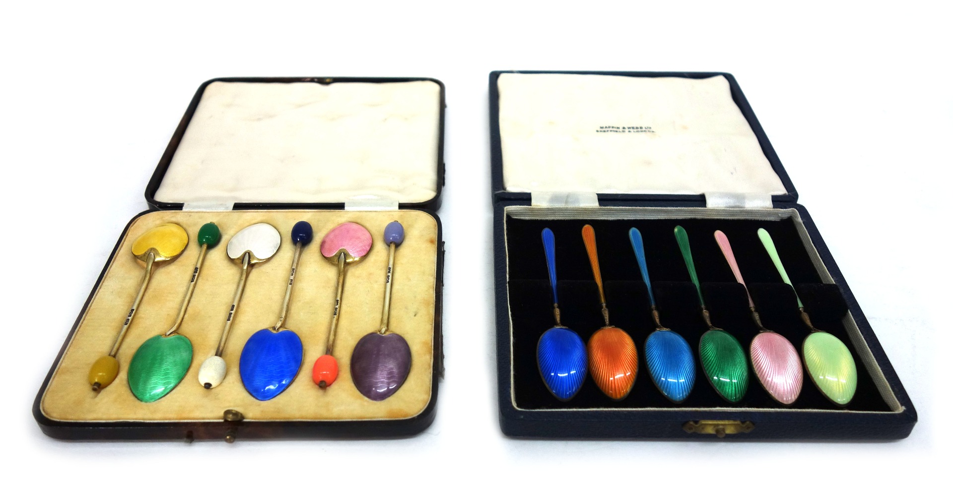 Appraisal: A cased set of six silver gilt and guilloche enamel