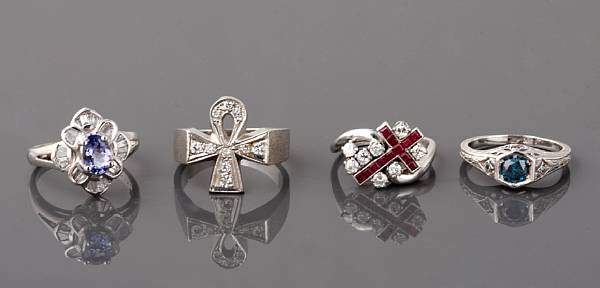 Appraisal: A collection of three gem-set diamond and k white gold