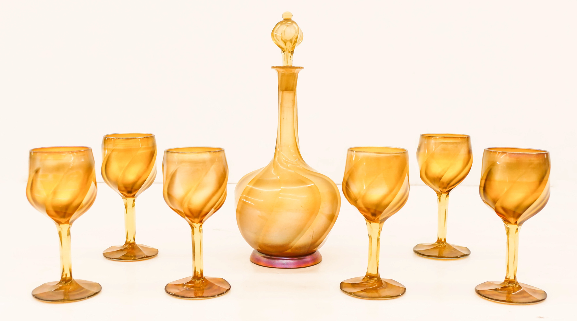 Appraisal: pc L C Tiffany Favrile Faceted Swirl Decanter Set A