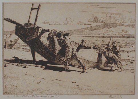 Appraisal: LEWIS Martin American - Beaching the Boat Etching '' x