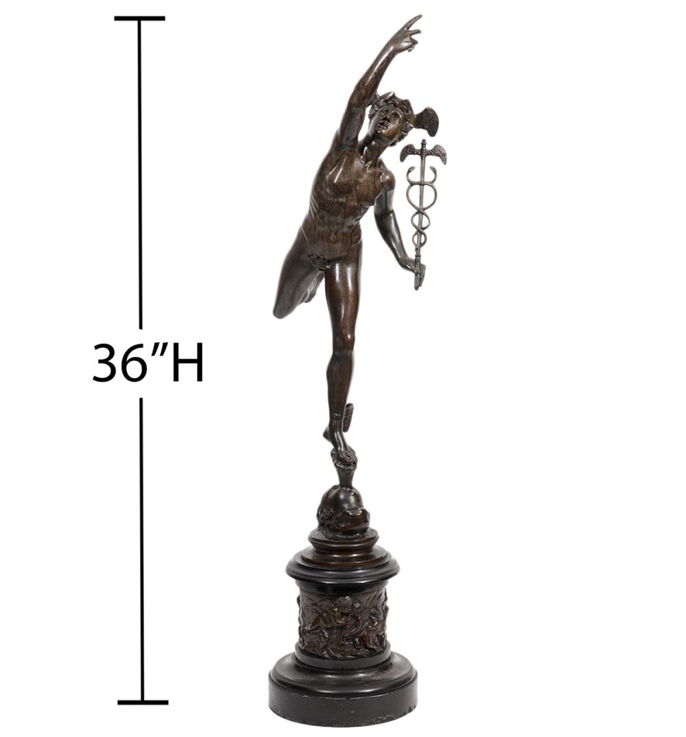 Appraisal: BRONZE FIGURE OF MERCURY ON MARBLE BASEBronze figure of Mercury