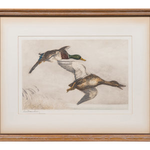 Appraisal: Leon Danchin American - Ducks two works etchings signed Leon