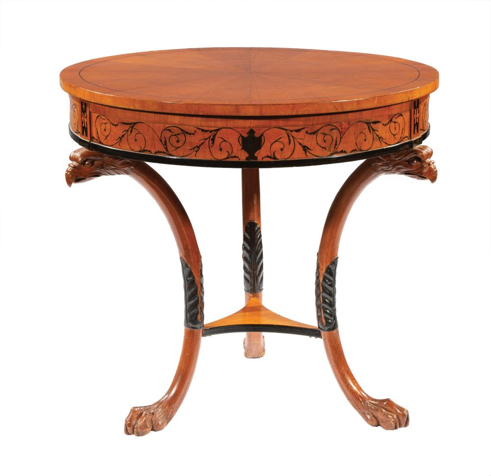 Appraisal: Biedermeier Parcel Ebonized and Inlaid Center Table early th c