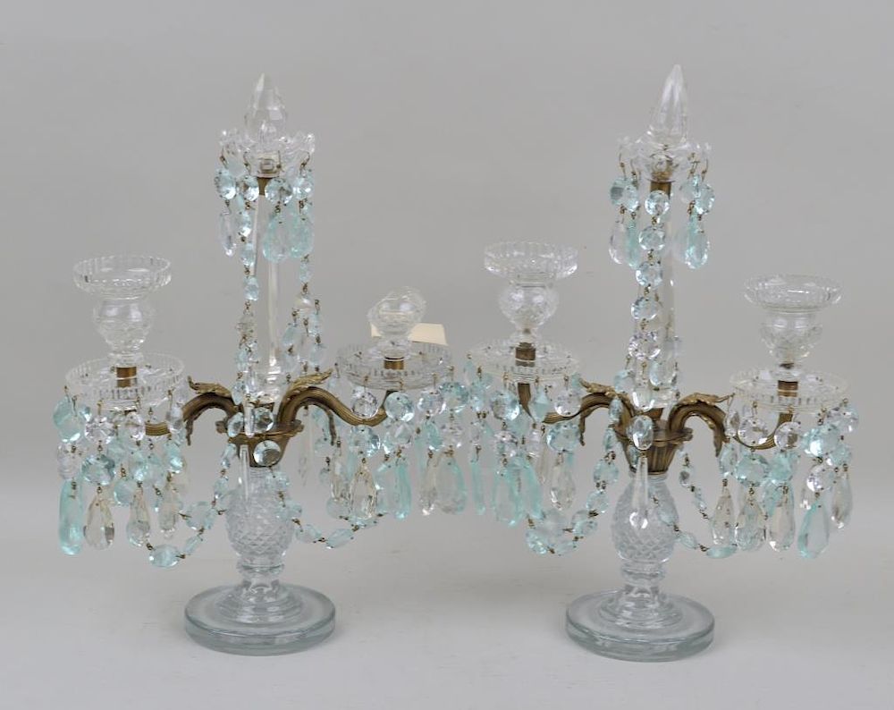 Appraisal: Pair Regency Style -Light Lustres with cut glass candle cups