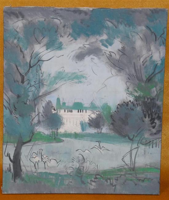 Appraisal: IN THE MANNER OF JEAN DUFY Oil on canvas Chateau